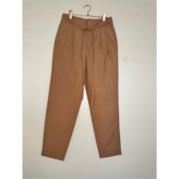 Everlane Pleated Poplin Tapered Tan Cotton Pants Size 0 - Picture 2 of 5